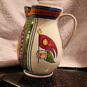 Hand-Painted Ceramic Pitcher with Multicolor Design Possibly Italian